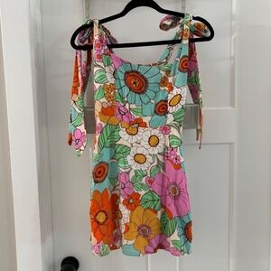 Show Me Your Mumu Claire Mini Dress Floral Market Print Bow Tie Small Pockets